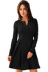 Sexy Black Long Sleeve V Neck Pleated Skater Dress